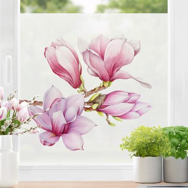 Decorazione per finestre - Ramo di magnolia in acquerello