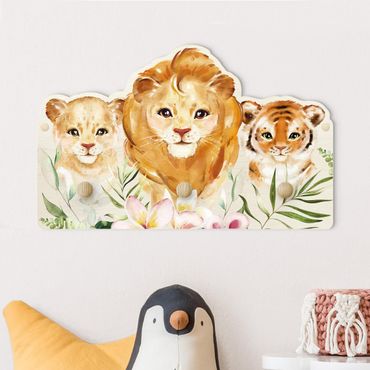 Appendiabiti per bambini - Felini tigre e leone in acquerello