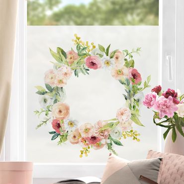 Decorazione per finestre - Corona di fiori rosa acquerello