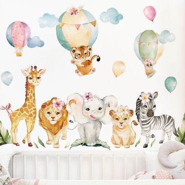 Adesivo murale - Set di animali safari e mongolfiere in acquerello