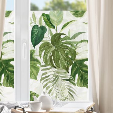 Decorazione per finestre - Arrangement tropicale con monstera in acquerello