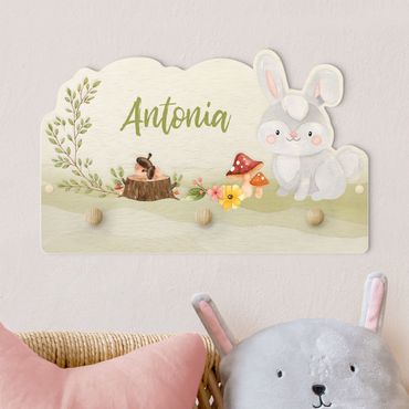 Appendiabiti per bambini - Animali della foresta coniglio con nome personalizzato in acquerello