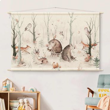 Arazzo da parete - Amici animali della foresta ad acquerello