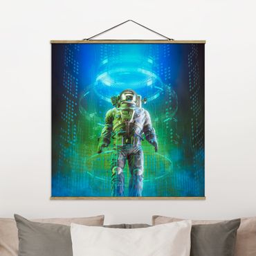 Foto su tessuto da parete con bastone - Astronauta in un cono di luce - Quadrato 1:1