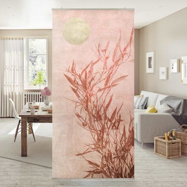 Tenda a pannello - Sole dorato con bambù rosa - 250x120cm