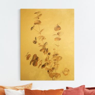 Quadro su tela oro - Ramo di eucalipto dorato con bianco