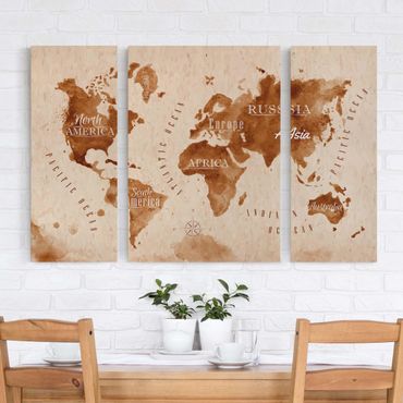 Stampa su tela 3 parti - World Map watercolor beige brown - Trittico