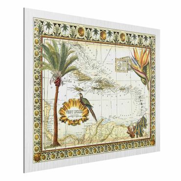 Stampa su alluminio spazzolato - Vintage Tropical Mappa West India - Orizzontale 3:4