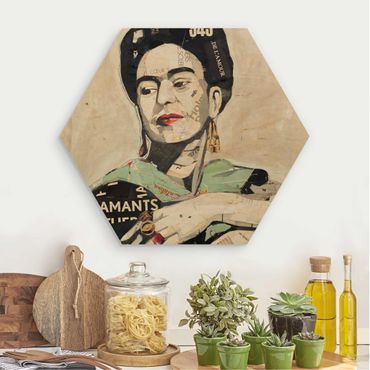 Esagono in legno - Frida Kahlo - Collage No.4