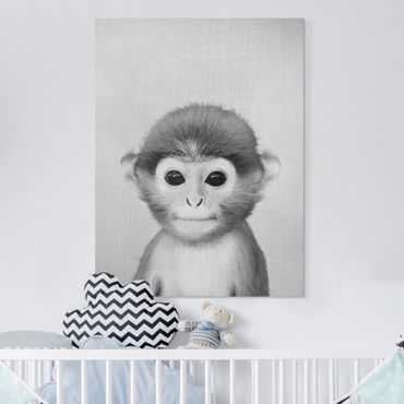Stampa su tela - Scimmietta Anton in bianco e nero - Formato verticale 3:4