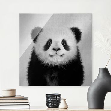 Quadro in vetro - Piccolo panda Prian in bianco e nero