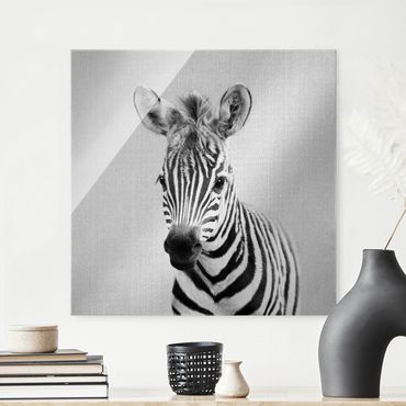Quadro in vetro - Piccola zebra Zoey in bianco e nero