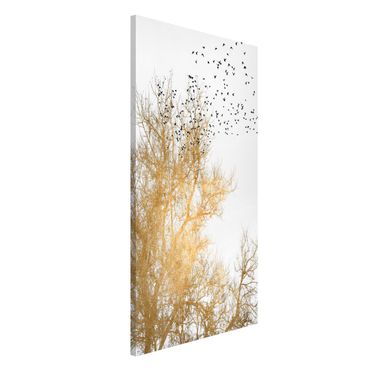 Lavagna magnetica - Stormo di uccelli davanti ad un albero dorato