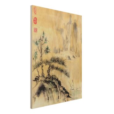 Stampa su legno - Giapponesi Acquerello cedri e Monti - Verticale 4:3
