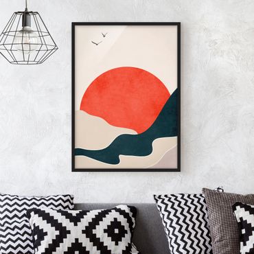 Poster con cornice - Montagne al tramonto in rosso