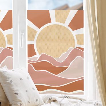 Decorazione per finestre - Paesaggio di montagna con alba dorata