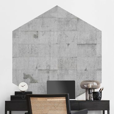 Fotomurale esagonale autoadesivo - Effetto mattoni di cemento grigio