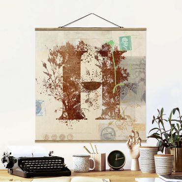 Quadro su tessuto con stecche per poster - Vintage oro Alfabeto Lettera H - Quadrato 1:1