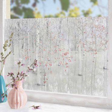 Decorazione per finestre - Bosco di betulle con foglie rosa