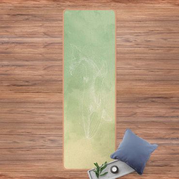 Tappetino yoga - Balenottera azzurra su acquerello verde