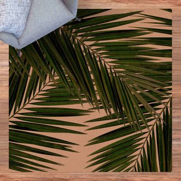Tappetino di sughero - Scorcio tra foglie di palme verdi - Quadrato 1:1