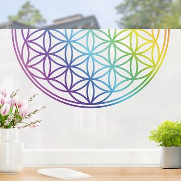 Decorazione per finestre - Fiore della Vita - Bordo colorato arcobaleno