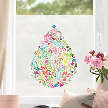Decorazione per finestre - Acquerello floreale con gocce