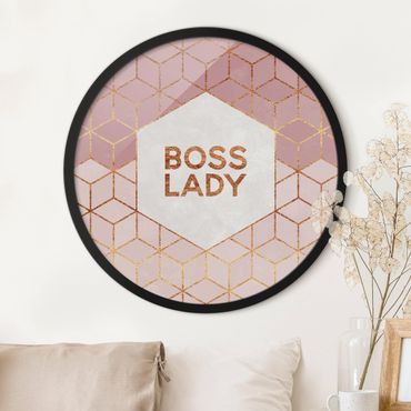 Quadro rotondo incorniciato - Boss Lady su esagoni rosa