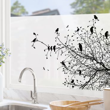 Decorazione per finestre - Rami e uccelli in autunno