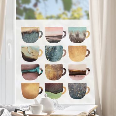 Decorazione per finestre - Tazze da caffè colorate con oro
