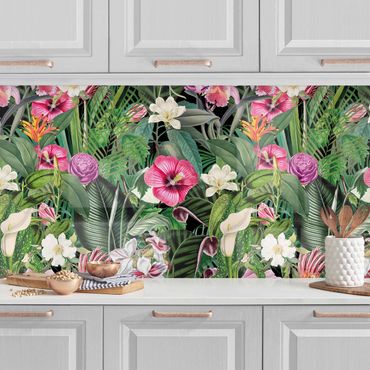 Rivestimento cucina - Collage di fiori colorati tropicali