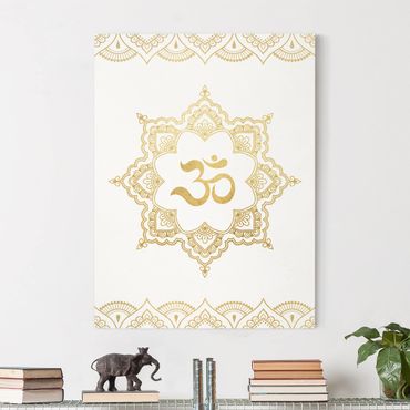Stampa su tela - Mandala Om Illustrazione ornamento oro bianco - Verticale 4:3
