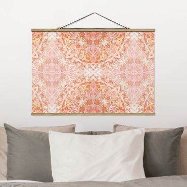 Foto su tessuto da parete con bastone - Mandala Acquerello Ornamento Arancione - Orizzontale 2:3