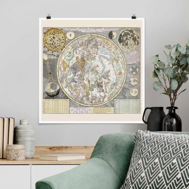 Poster - Vintage Ancient Mappa Stellare - Quadrato 1:1