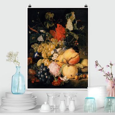 Poster - Jan Van Huysum - Frutta fiori e insetti - Verticale 4:3