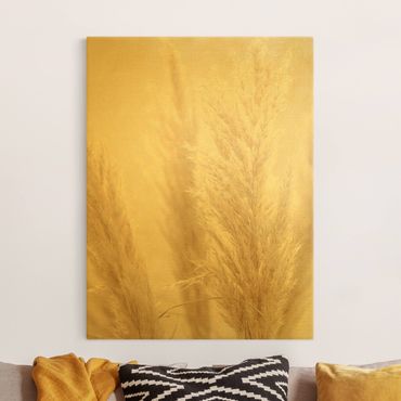 Quadro su tela oro - Erba della Pampas nella luce del sole
