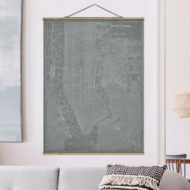 Foto su tessuto da parete con bastone - Vintage mappa di New York Manhattan - Verticale 4:3