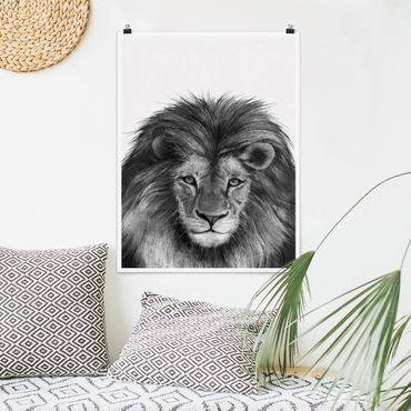 Poster - Illustrazione del leone Monochrome Pittura - Verticale 4:3