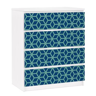 Carta adesiva per mobili IKEA - Malm Cassettiera 4xCassetti - Cube pattern blue
