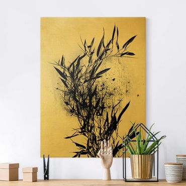 Quadro su tela oro - Mondo vegetale grafico - Bambú nero