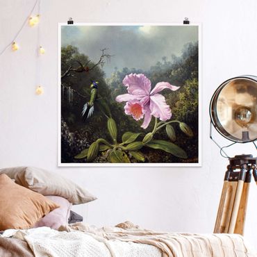 Poster - Martin Johnson Heade - Natura morta con orchidee e due colibrì - Quadrato 1:1