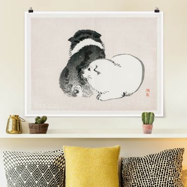 Poster - Asian Vintage Disegno Bianco e nero Pooch - Orizzontale 3:4