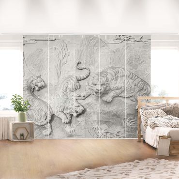 Tenda scorrevole set - Chinoiserie con tigre in effetto pietra - Pannello