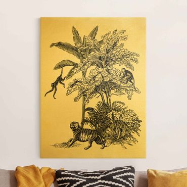 Quadro su tela oro - Illustrazione vintage - Scimmie che si arrampicano