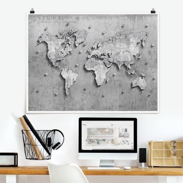 Poster - Concrete Mappa del mondo - Orizzontale 3:4