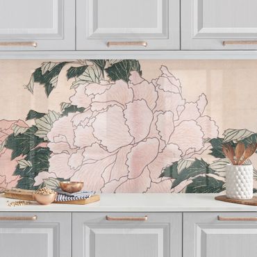 Rivestimento cucina - Katsushika Hokusai - Peonie rosa con farfalle