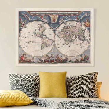 Stampa su tela - Storico Mappa del mondo Nova et Accuratissima del 1664 - Orizzontale 3:4
