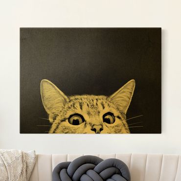 Quadro su tela oro - Illustrazione disegno di gatto bianco e nero