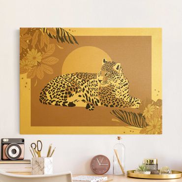 Quadro su tela oro - Animali del safari - Leopardo al tramonto