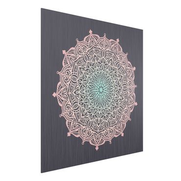 Stampa su alluminio spazzolato - Mandala Ornamento In rosa e blu - Quadrato 1:1